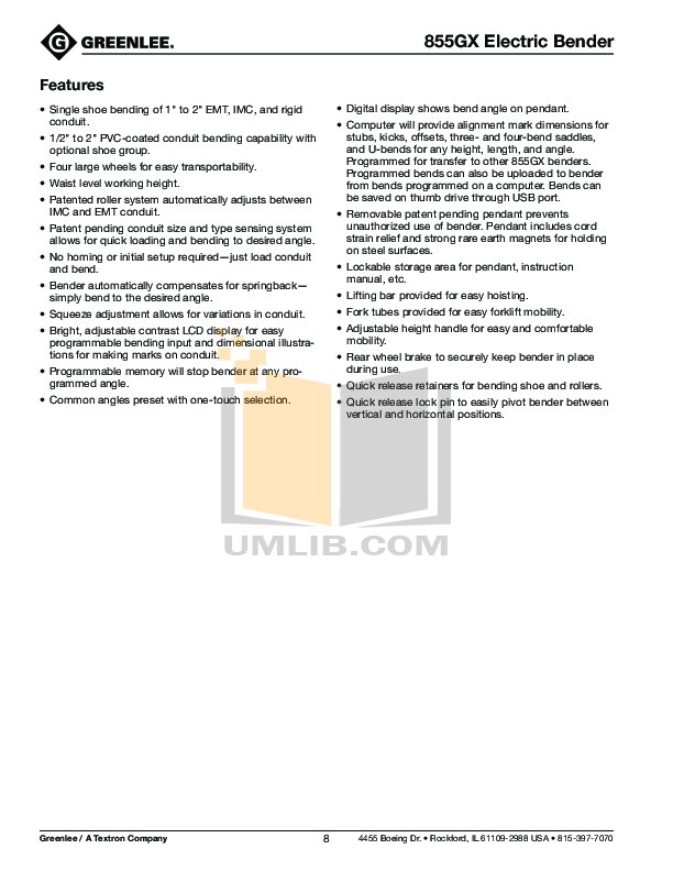 PDF manual for Greenlee Other 855 Benders